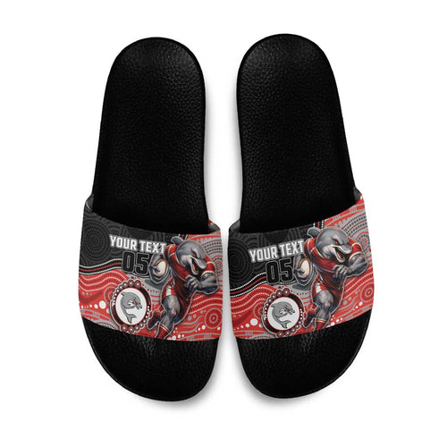Custom Dolphins Slide Sandals Fish Mascot With Aboriginal Indigenous