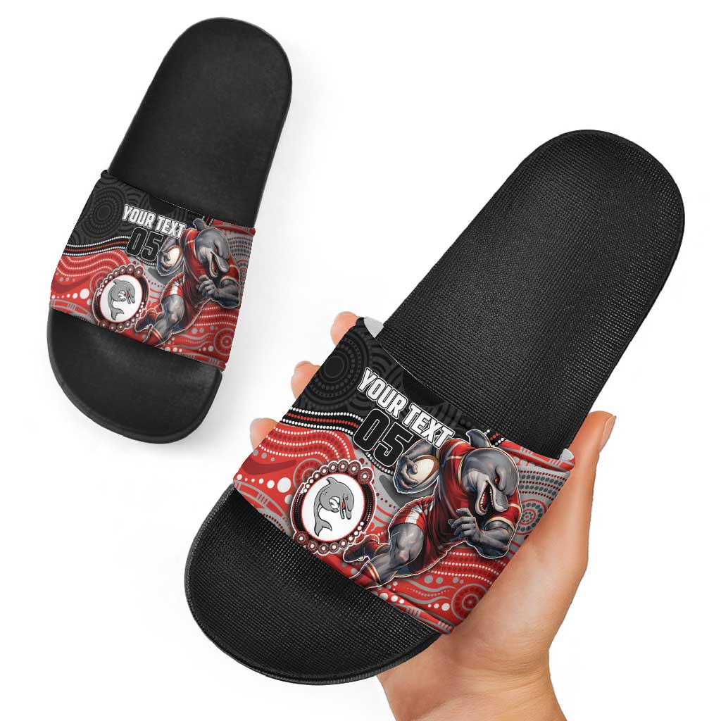 Custom Dolphins Slide Sandals Fish Mascot With Aboriginal Indigenous