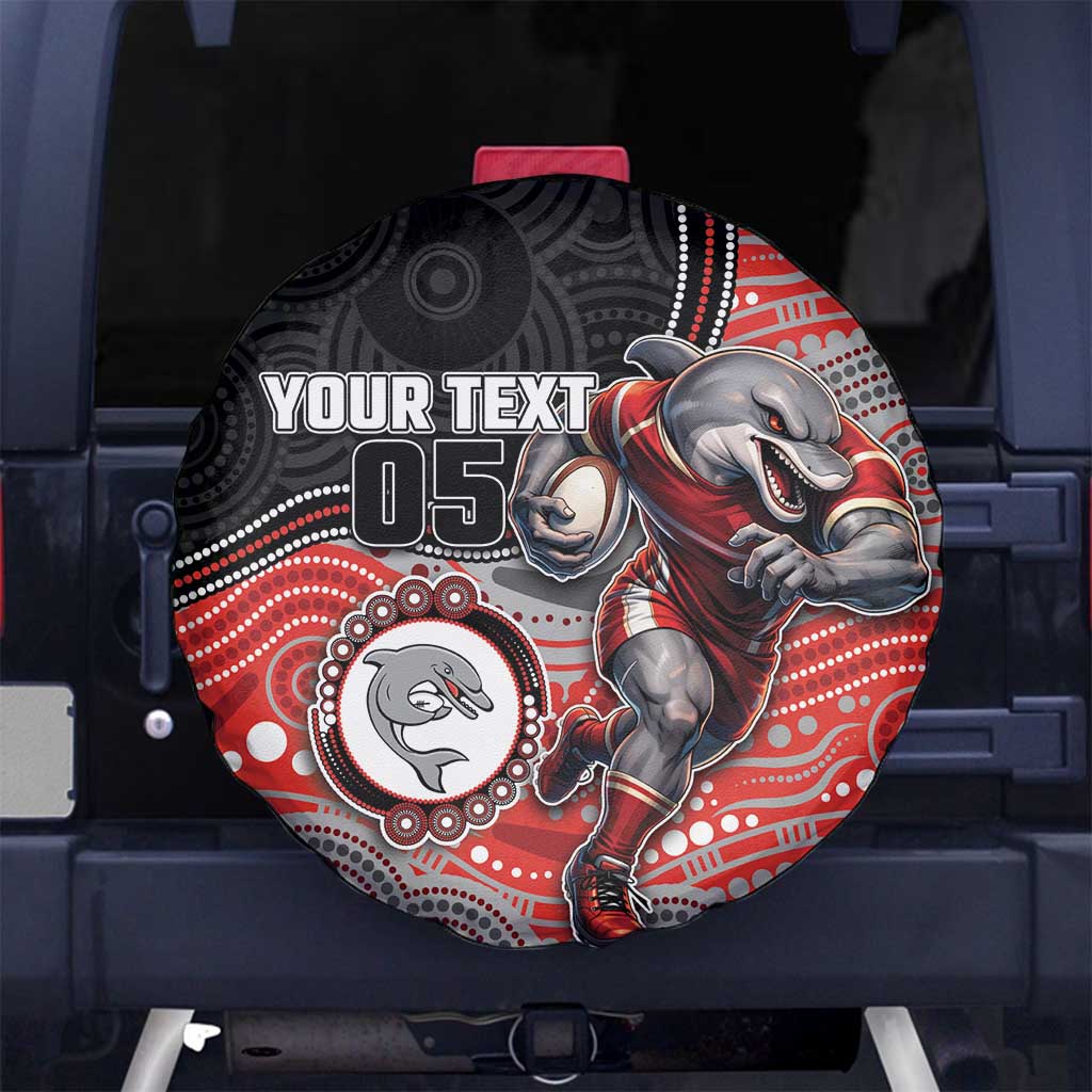 Custom Dolphins Spare Tire Cover Fish Mascot With Aboriginal Indigenous
