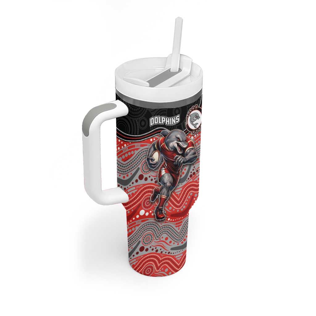 Custom Dolphins Tumbler With Handle Fish Mascot With Aboriginal Indigenous