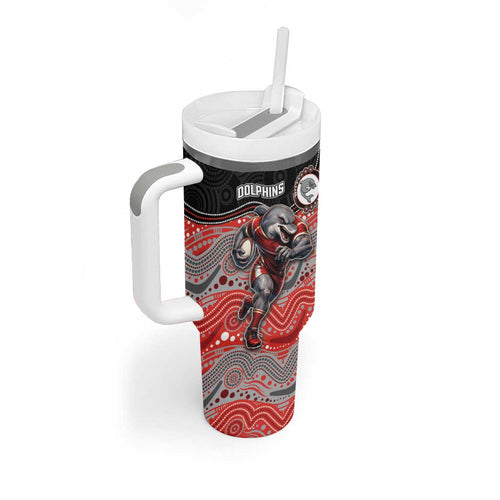 Custom Dolphins Tumbler With Handle Fish Mascot With Aboriginal Indigenous