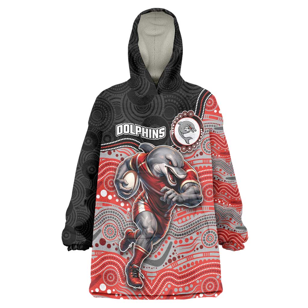 Custom Dolphins Wearable Blanket Hoodie Fish Mascot With Aboriginal Indigenous