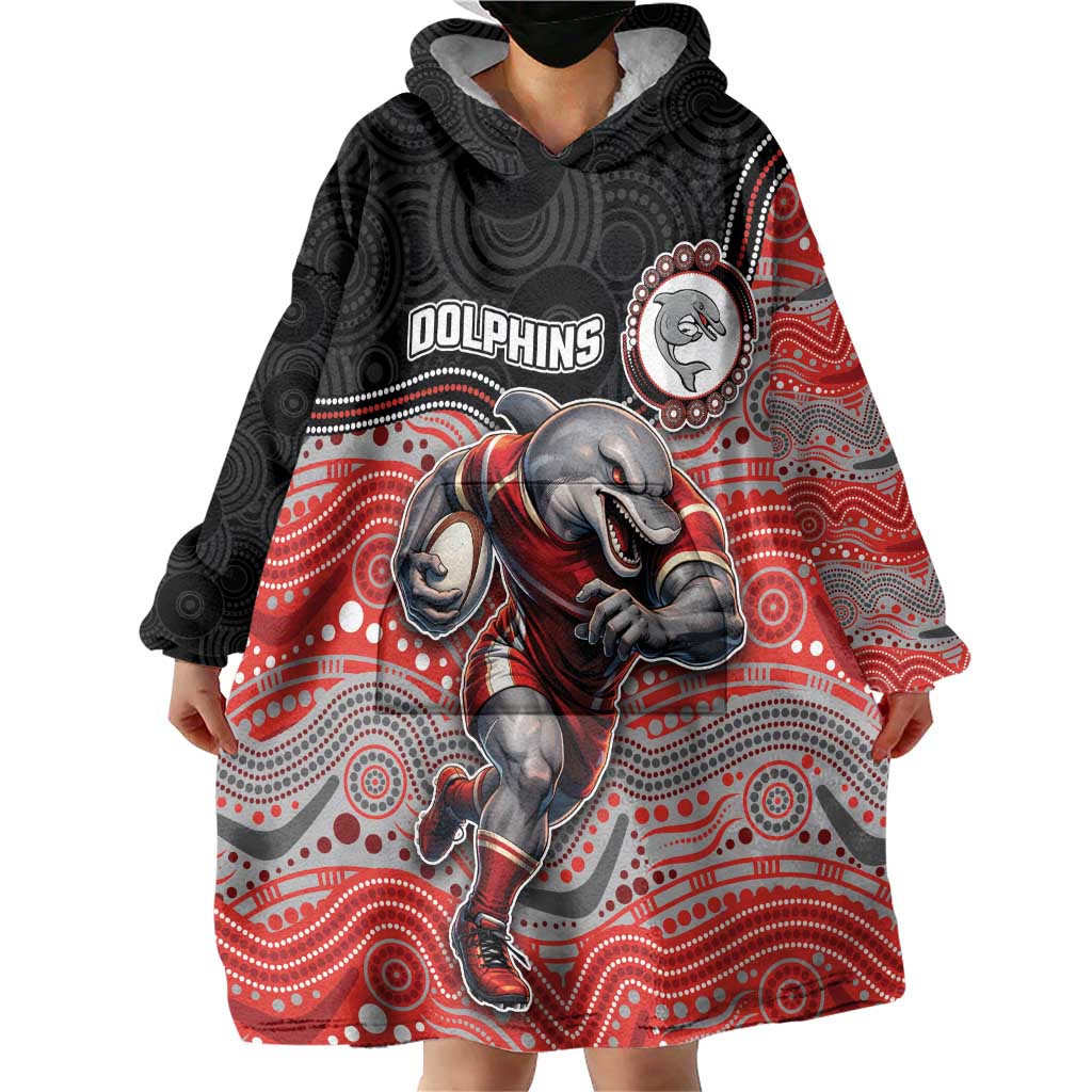 Custom Dolphins Wearable Blanket Hoodie Fish Mascot With Aboriginal Indigenous