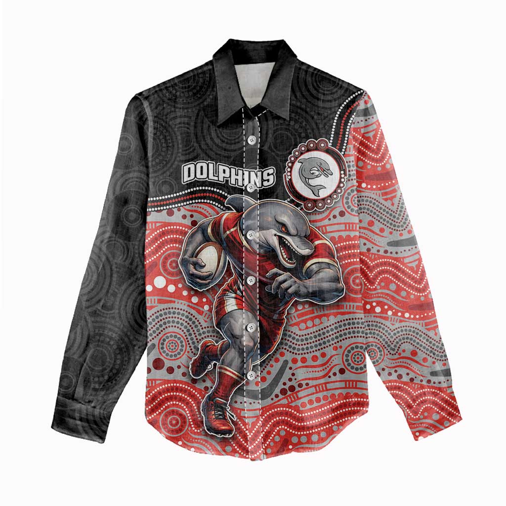 Custom Dolphins Women Casual Shirt Fish Mascot With Aboriginal Indigenous