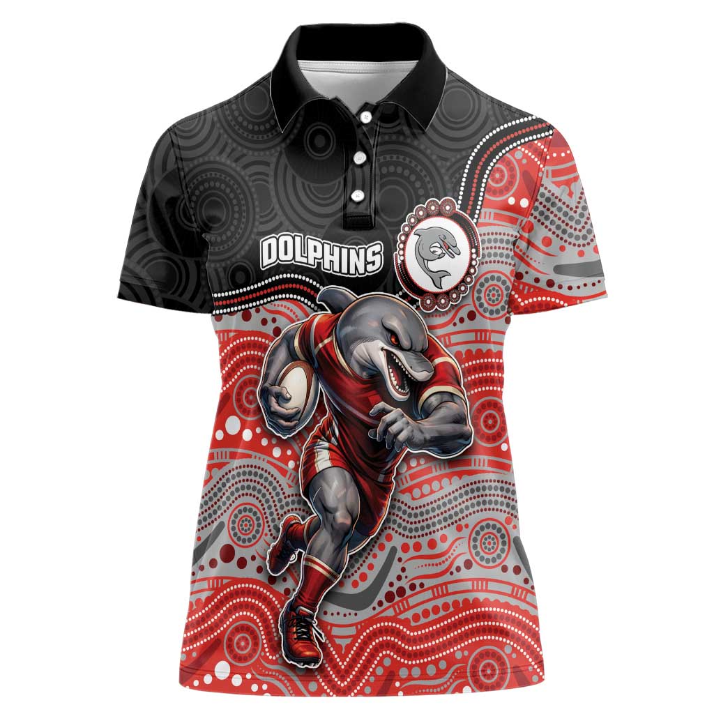 Custom Dolphins Women Polo Shirt Fish Mascot With Aboriginal Indigenous