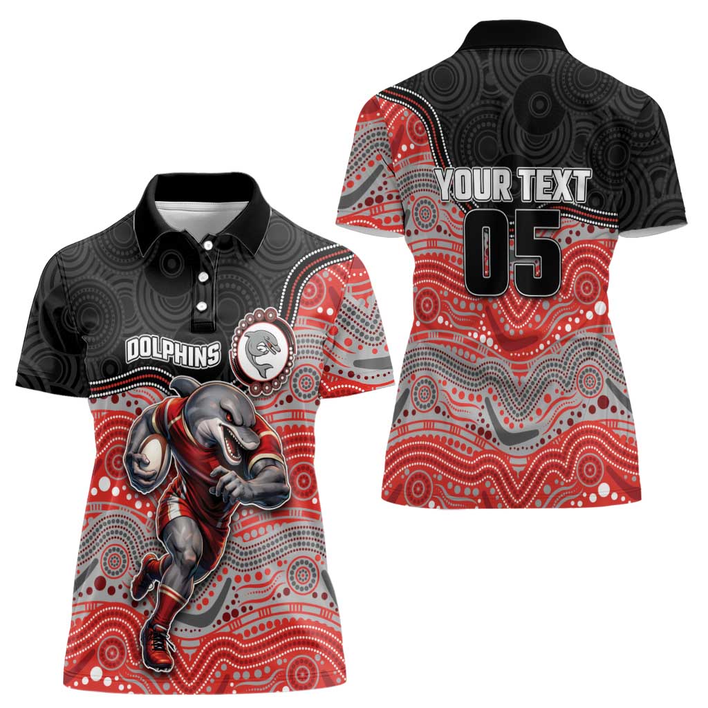 Custom Dolphins Women Polo Shirt Fish Mascot With Aboriginal Indigenous