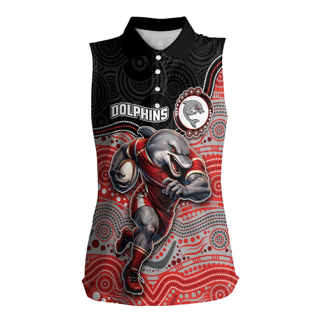 Custom Dolphins Women Sleeveless Polo Shirt Fish Mascot With Aboriginal Indigenous