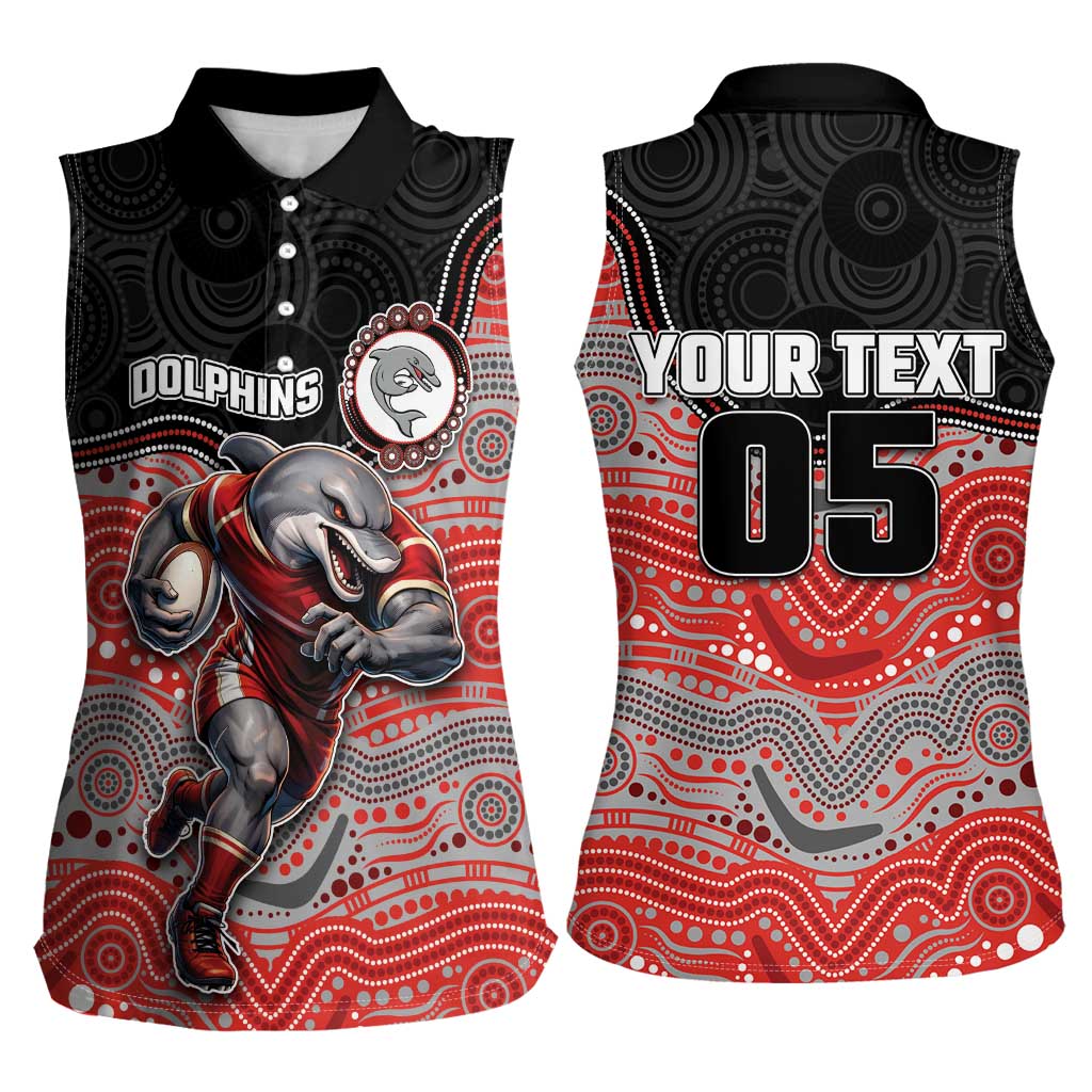 Custom Dolphins Women Sleeveless Polo Shirt Fish Mascot With Aboriginal Indigenous