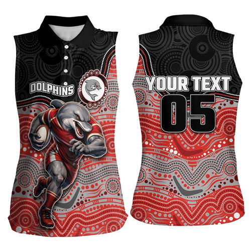 Custom Dolphins Women Sleeveless Polo Shirt Fish Mascot With Aboriginal Indigenous