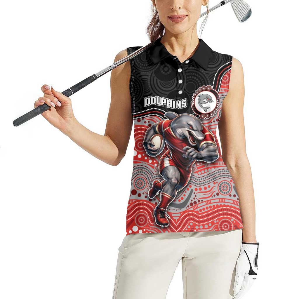 Custom Dolphins Women Sleeveless Polo Shirt Fish Mascot With Aboriginal Indigenous