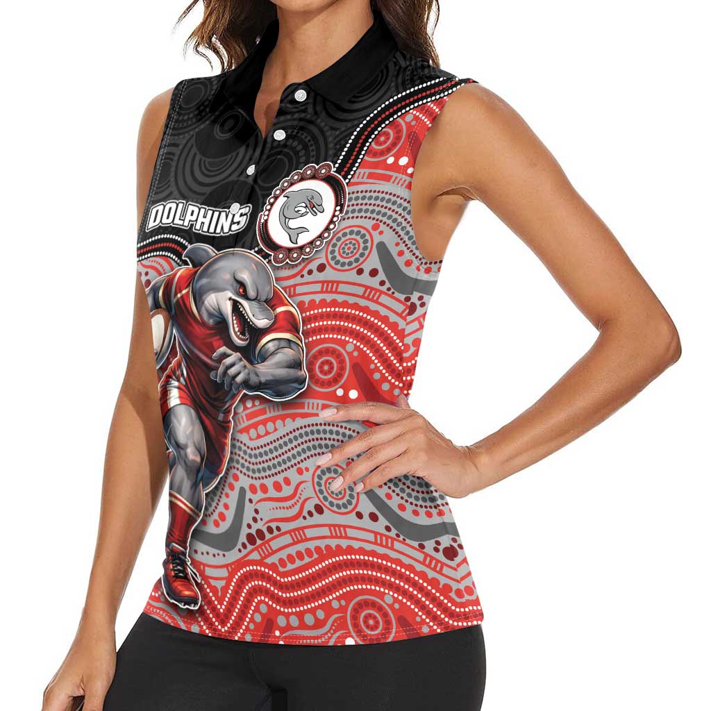 Custom Dolphins Women Sleeveless Polo Shirt Fish Mascot With Aboriginal Indigenous