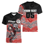 Custom Dolphins Women V-Neck T-Shirt Fish Mascot With Aboriginal Indigenous