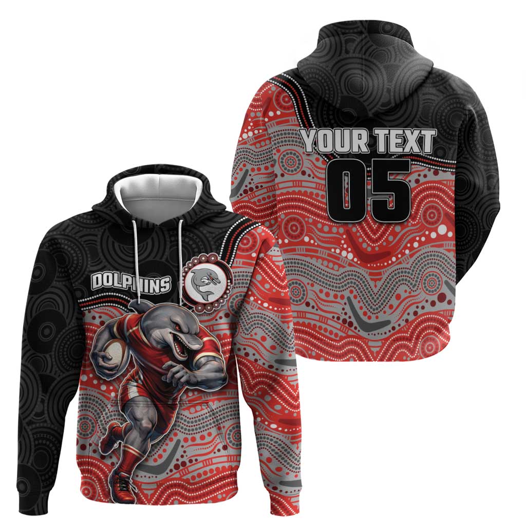 Custom Dolphins Zip Hoodie Fish Mascot With Aboriginal Indigenous