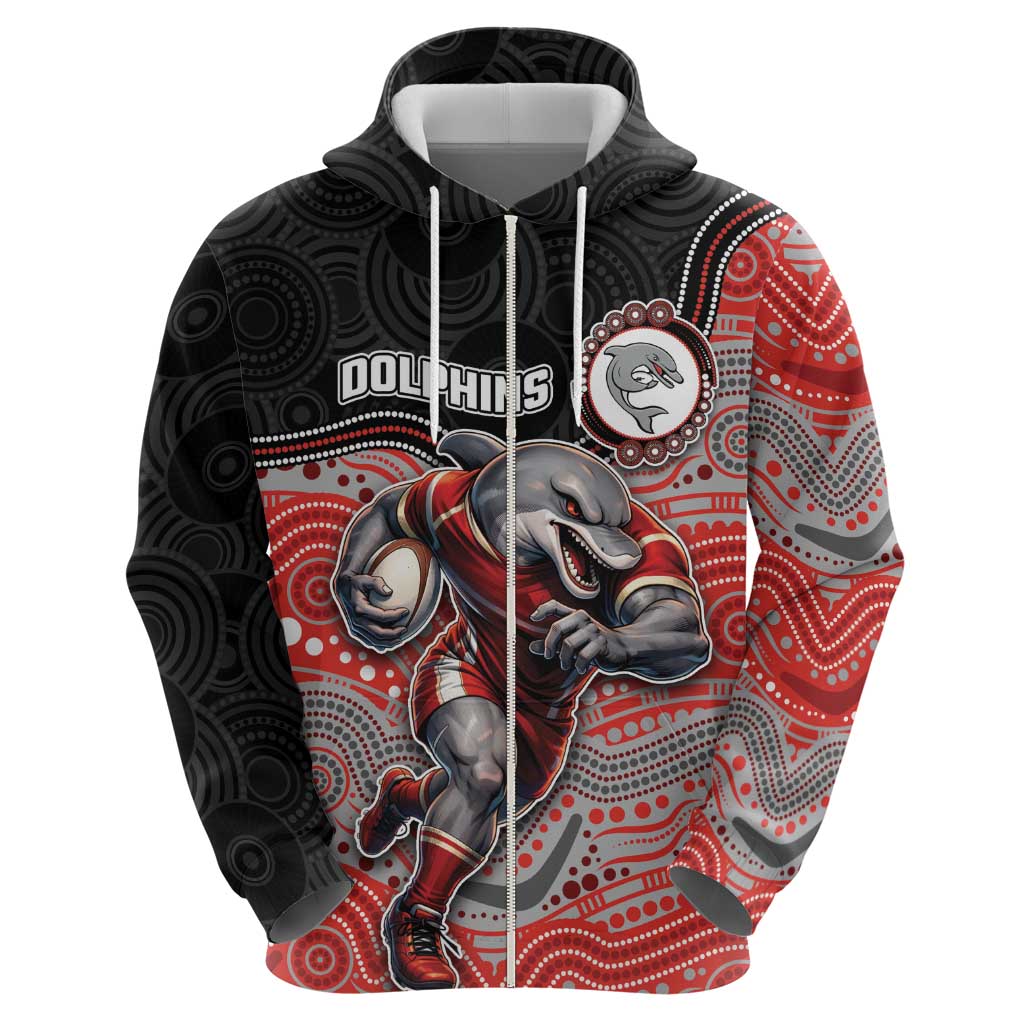 Custom Dolphins Zip Hoodie Fish Mascot With Aboriginal Indigenous