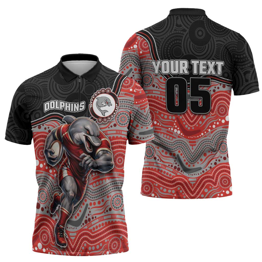 Custom Dolphins Zipper Polo Shirt Fish Mascot With Aboriginal Indigenous