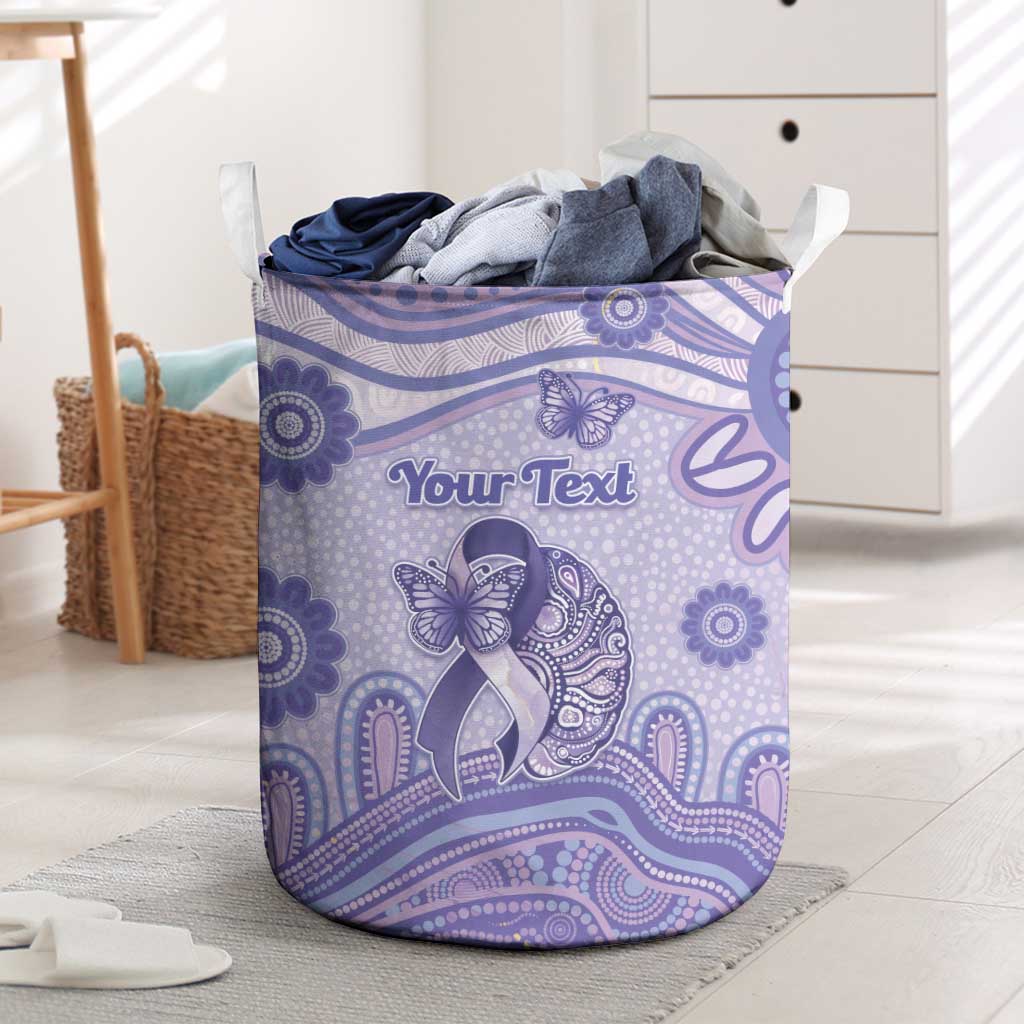 Personalised Epilepsy Awareness Laundry Basket Purple Ribbon Butterfly And Brain Aboriginal Art