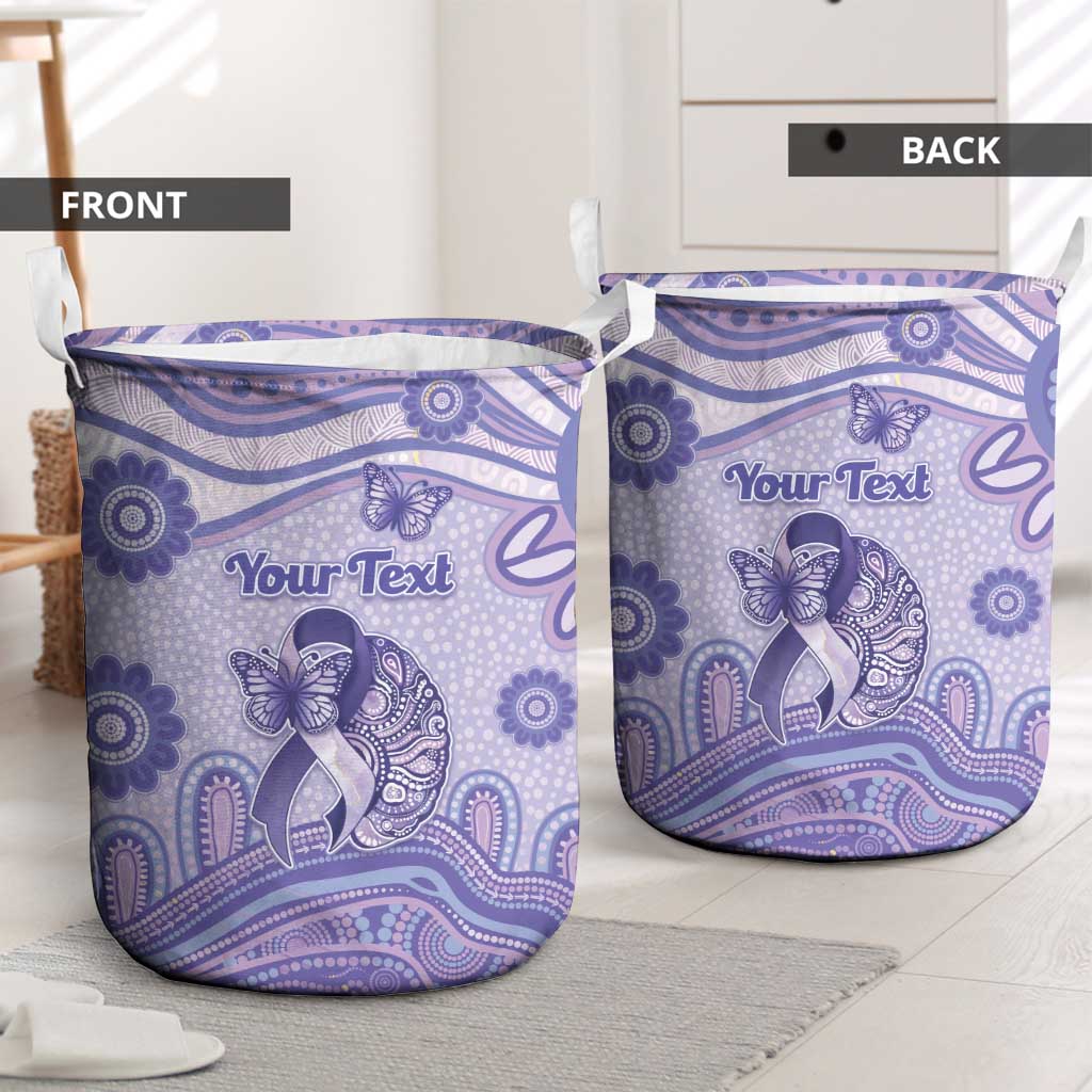 Personalised Epilepsy Awareness Laundry Basket Purple Ribbon Butterfly And Brain Aboriginal Art