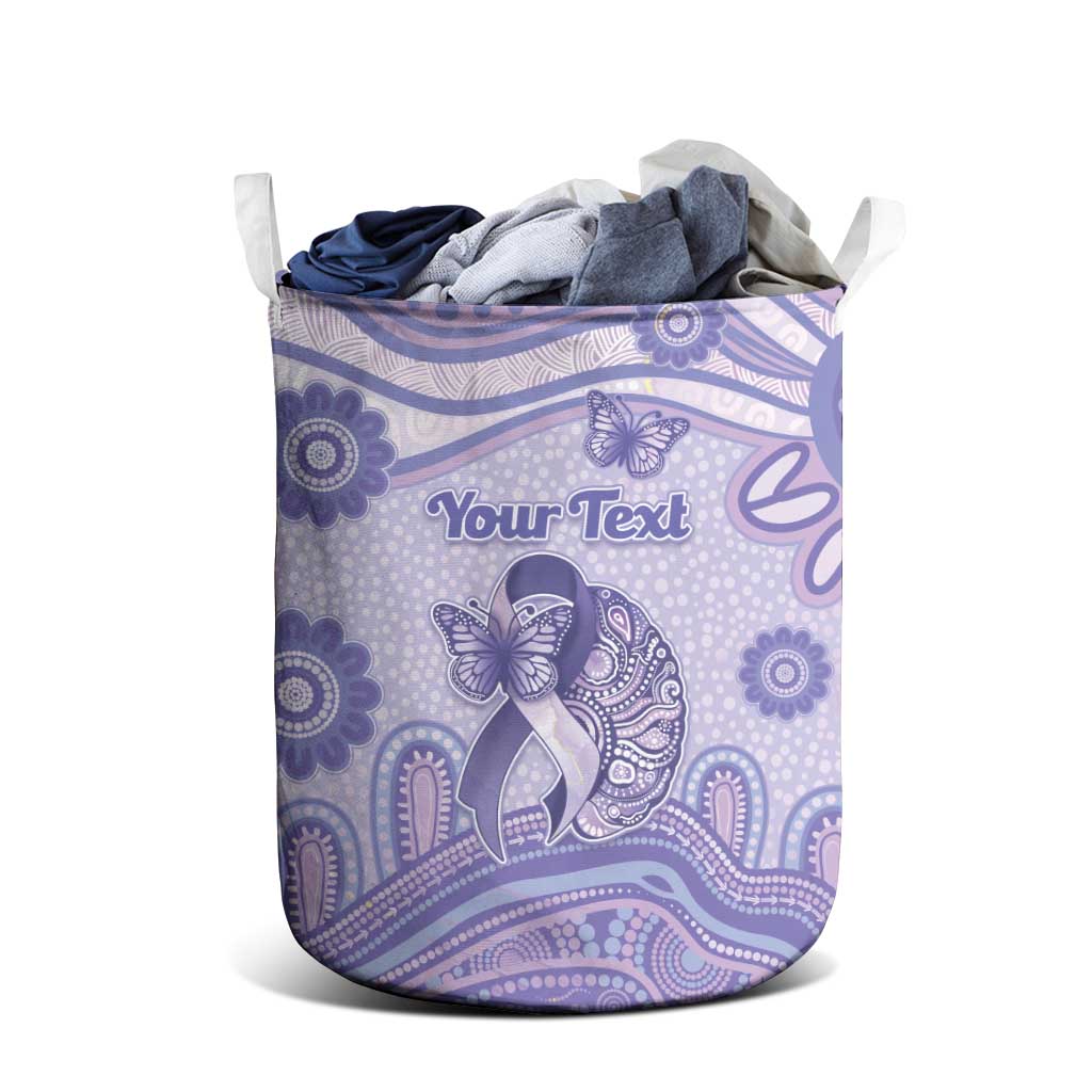 Personalised Epilepsy Awareness Laundry Basket Purple Ribbon Butterfly And Brain Aboriginal Art