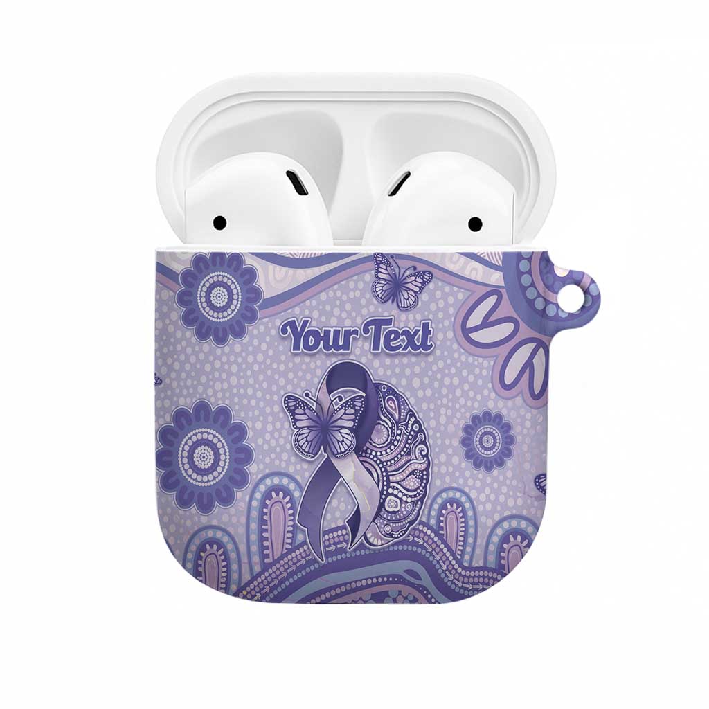 Personalised Epilepsy Awareness AirPods Case Purple Ribbon Butterfly And Brain Aboriginal Art