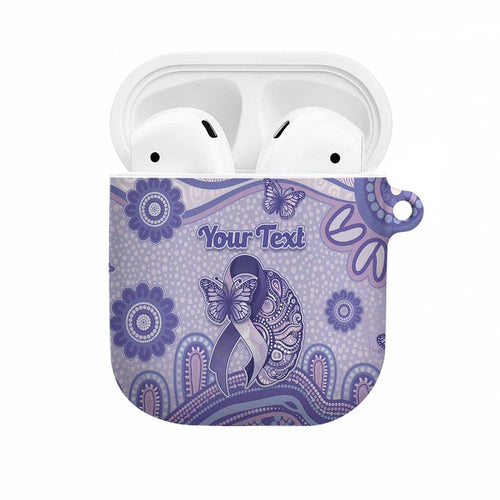 Personalised Epilepsy Awareness AirPods Case Purple Ribbon Butterfly And Brain Aboriginal Art