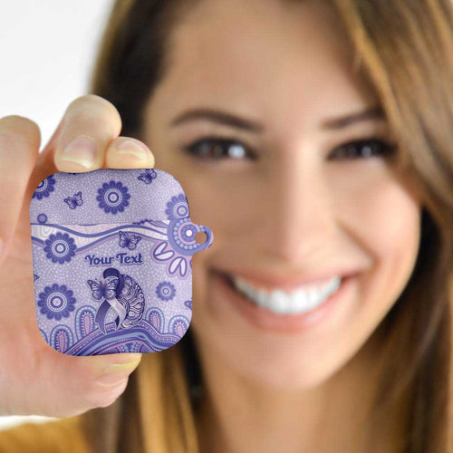 Personalised Epilepsy Awareness AirPods Case Purple Ribbon Butterfly And Brain Aboriginal Art