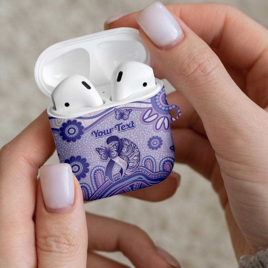 Personalised Epilepsy Awareness AirPods Case Purple Ribbon Butterfly And Brain Aboriginal Art
