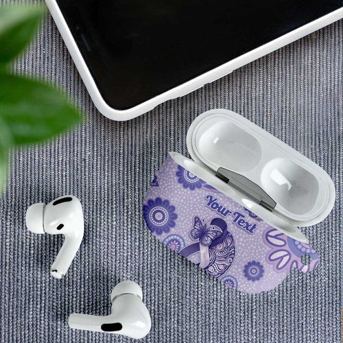 Personalised Epilepsy Awareness AirPods Case Purple Ribbon Butterfly And Brain Aboriginal Art