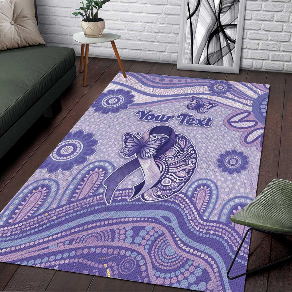 Personalised Epilepsy Awareness Area Rug Purple Ribbon Butterfly And Brain Aboriginal Art