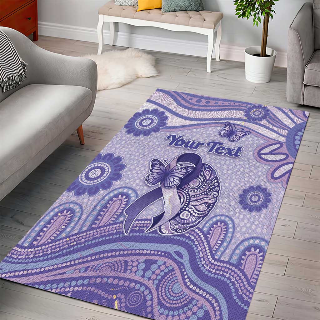 Personalised Epilepsy Awareness Area Rug Purple Ribbon Butterfly And Brain Aboriginal Art