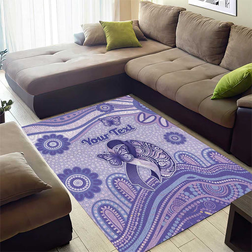 Personalised Epilepsy Awareness Area Rug Purple Ribbon Butterfly And Brain Aboriginal Art