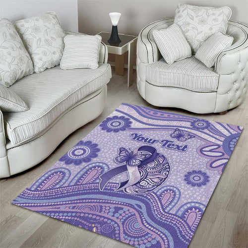 Personalised Epilepsy Awareness Area Rug Purple Ribbon Butterfly And Brain Aboriginal Art