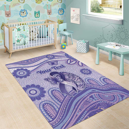 Personalised Epilepsy Awareness Area Rug Purple Ribbon Butterfly And Brain Aboriginal Art