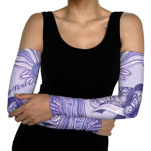 Personalised Epilepsy Awareness Arm Sleeves Purple Ribbon Butterfly And Brain Aboriginal Art