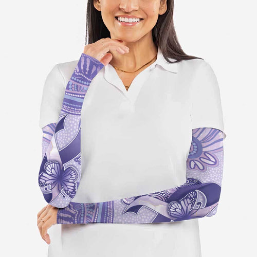 Personalised Epilepsy Awareness Arm Sleeves Purple Ribbon Butterfly And Brain Aboriginal Art
