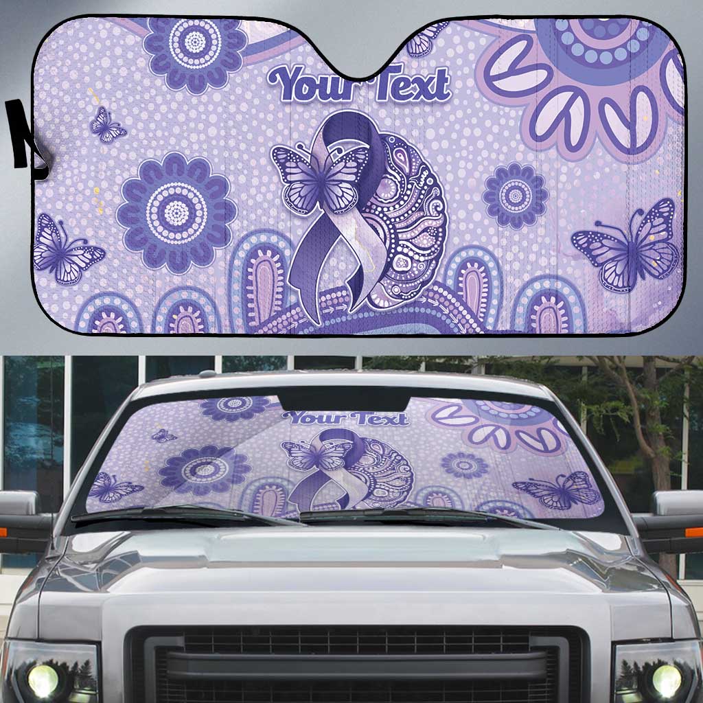 Personalised Epilepsy Awareness Auto Sun Shade Purple Ribbon Butterfly And Brain Aboriginal Art