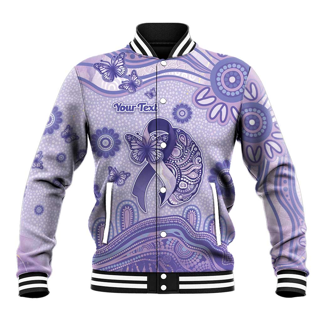 Personalised Epilepsy Awareness Baseball Jacket Purple Ribbon Butterfly And Brain Aboriginal Art