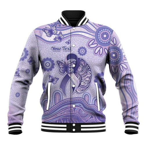 Personalised Epilepsy Awareness Baseball Jacket Purple Ribbon Butterfly And Brain Aboriginal Art