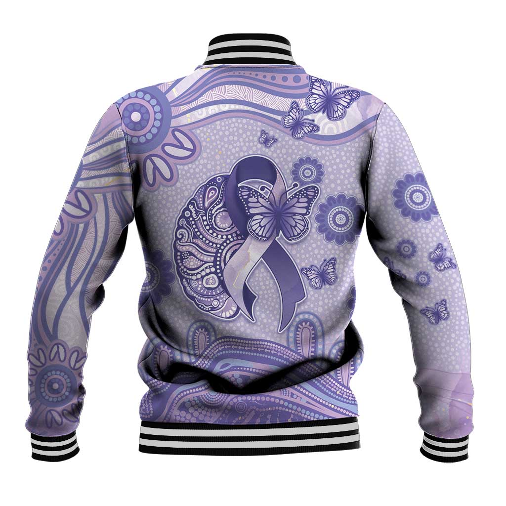 Personalised Epilepsy Awareness Baseball Jacket Purple Ribbon Butterfly And Brain Aboriginal Art