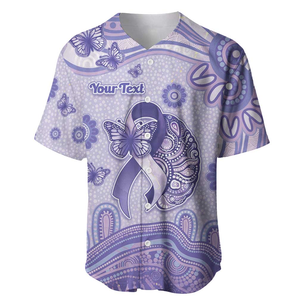 Personalised Epilepsy Awareness Baseball Jersey Purple Ribbon Butterfly And Brain Aboriginal Art