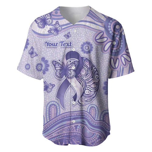 Personalised Epilepsy Awareness Baseball Jersey Purple Ribbon Butterfly And Brain Aboriginal Art