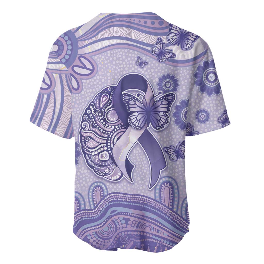 Personalised Epilepsy Awareness Baseball Jersey Purple Ribbon Butterfly And Brain Aboriginal Art