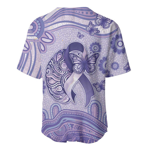 Personalised Epilepsy Awareness Baseball Jersey Purple Ribbon Butterfly And Brain Aboriginal Art