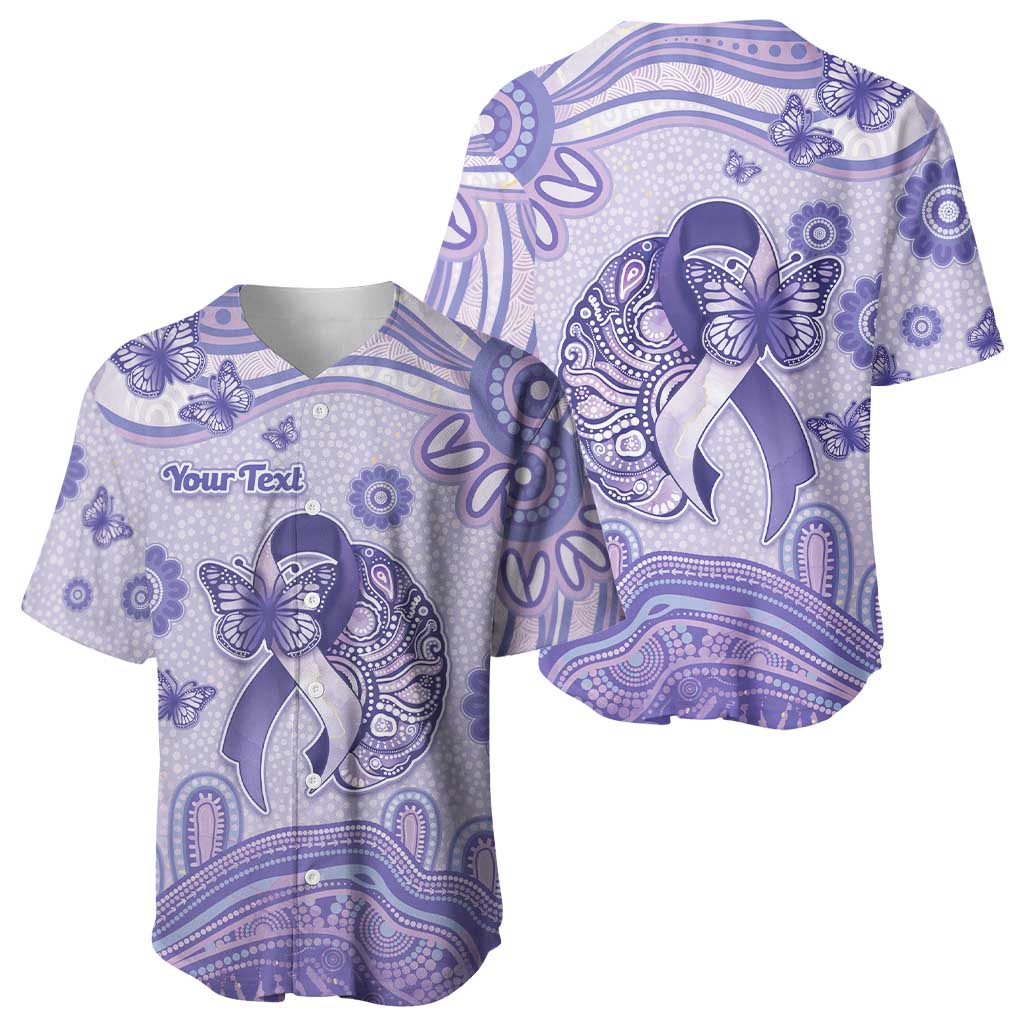 Personalised Epilepsy Awareness Baseball Jersey Purple Ribbon Butterfly And Brain Aboriginal Art