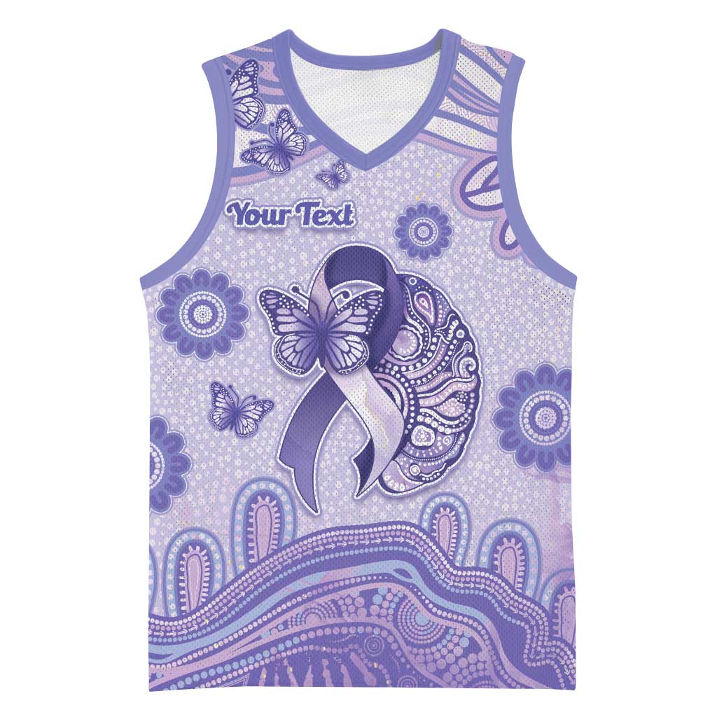 Personalised Epilepsy Awareness Basketball Jersey Purple Ribbon Butterfly And Brain Aboriginal Art