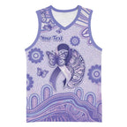 Personalised Epilepsy Awareness Basketball Jersey Purple Ribbon Butterfly And Brain Aboriginal Art