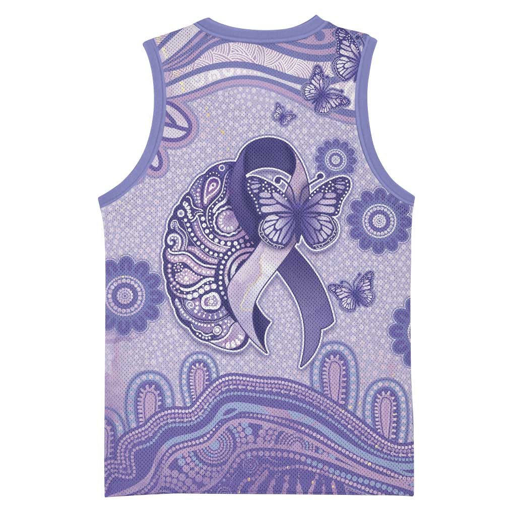 Personalised Epilepsy Awareness Basketball Jersey Purple Ribbon Butterfly And Brain Aboriginal Art