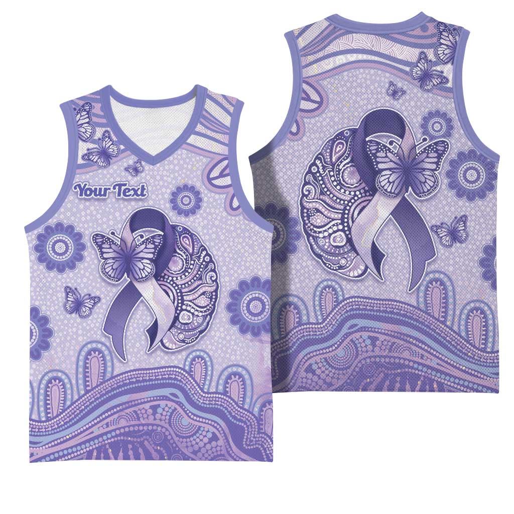 Personalised Epilepsy Awareness Basketball Jersey Purple Ribbon Butterfly And Brain Aboriginal Art