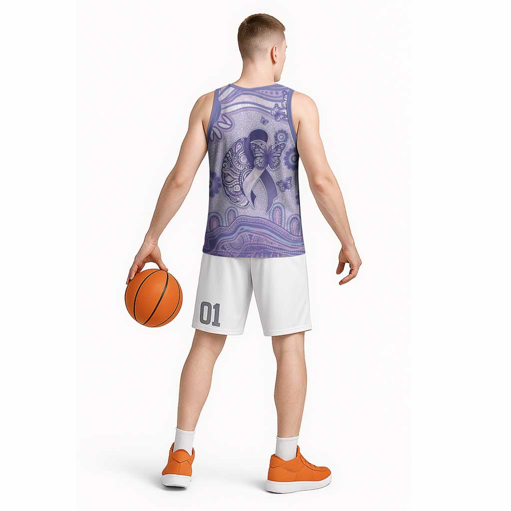 Personalised Epilepsy Awareness Basketball Jersey Purple Ribbon Butterfly And Brain Aboriginal Art