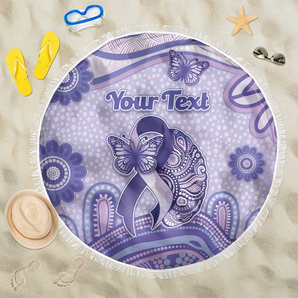 Personalised Epilepsy Awareness Beach Blanket Purple Ribbon Butterfly And Brain Aboriginal Art