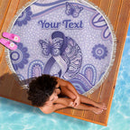 Personalised Epilepsy Awareness Beach Blanket Purple Ribbon Butterfly And Brain Aboriginal Art